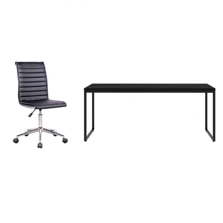 Conjunto de Mesa Studio 180 cm com Cadeira de Escritório Secretária Giratória Marilyn Preta