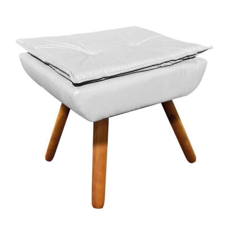 Puff Opala Corino Branco Pés Palito Castanho - D'Rossi