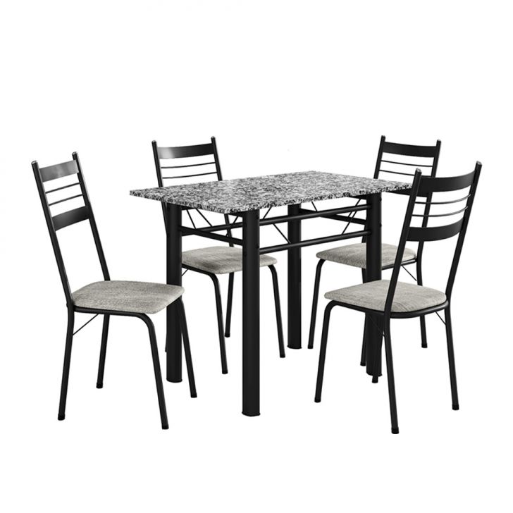 Conjunto De Mesa Retangular Com Tampo De Granito E 4 Cadeiras Palma Revestimento Sintético Grafiato E Preto 100 Cm