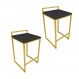 Conjunto 02 Banquetas Pietra Suede Preto Base Dourado D'Rossi