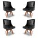 Kit 4 Cadeiras Decorativas Sala de Jantar Base Giratória de Madeira Firenze PU Preto Brilho/Natural G19 - Gran Belo