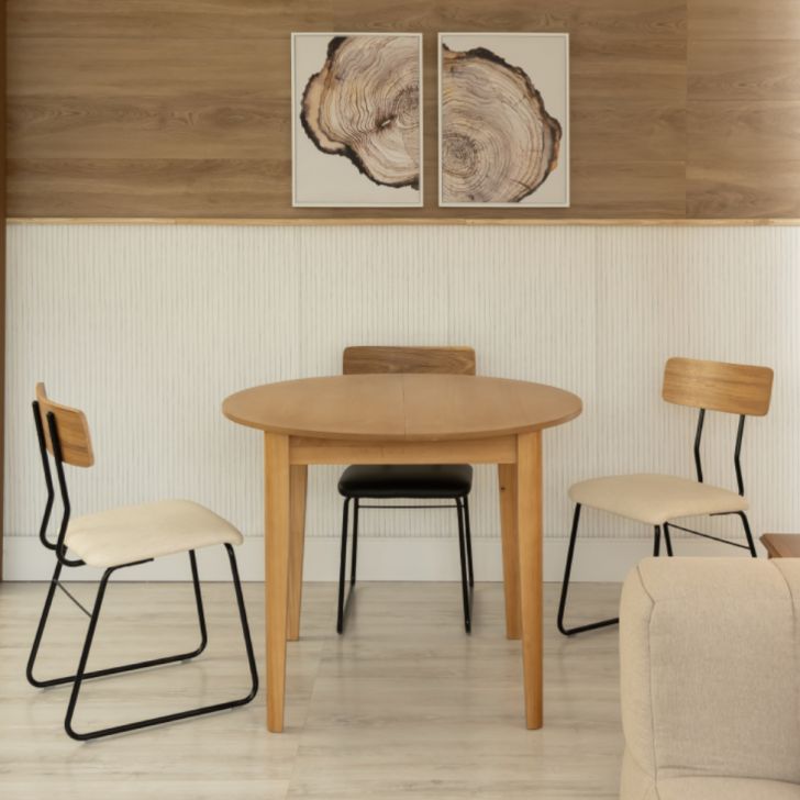 Mesa de Jantar Redonda Extensível com Tampo MDF Fresta Avelã