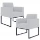 Kit 02 Poltronas Decorativas para Sala Recepção Base Fixa De Metal Helô L02 Linho Cinza - Lyam Decor