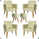 Kit 4 Poltronas Decorativas Para Sala Nina + 2 Puff Redondo Suede Bege Pé Castanho - Clique E Decore
