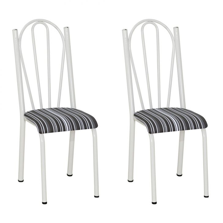 Conjunto 2 Cadeiras 021 Branco E Preto Listrado