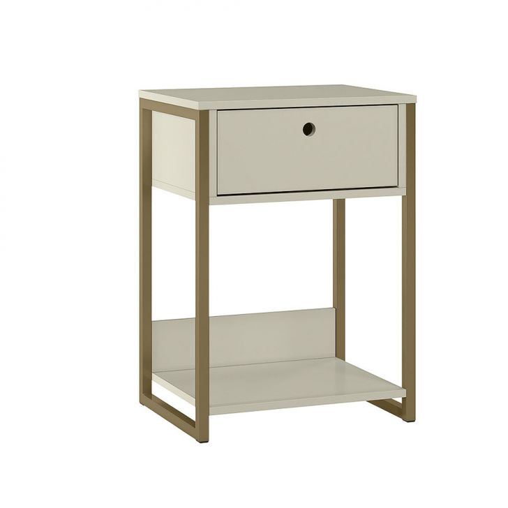 Mesa De Cabeceira Industrial Dijon 1 Gaveta Off White