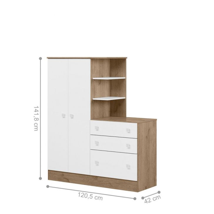 Roupeiro com Comoda Infantil Fermo Carvalho Rustico Branco