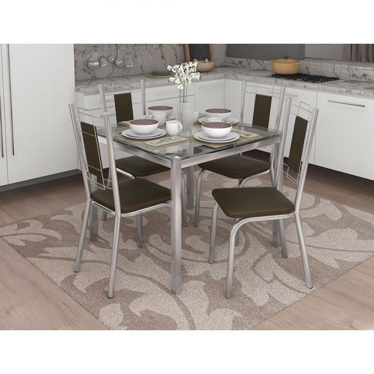 Conjunto De Mesa Com 4 Cadeiras Guilherme Cromado E Marrom