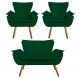 Kit Namoradeira e 02 Poltronas Opala Suede Verde Pés Palito Castanho D'Rossi