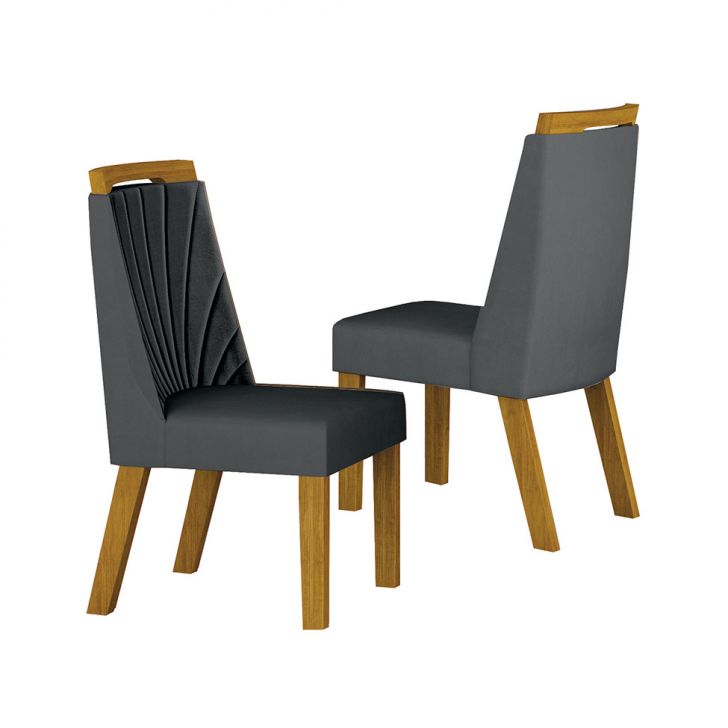 Conjunto com 2 Cadeiras Liz Camurça Chumbo e Freijó