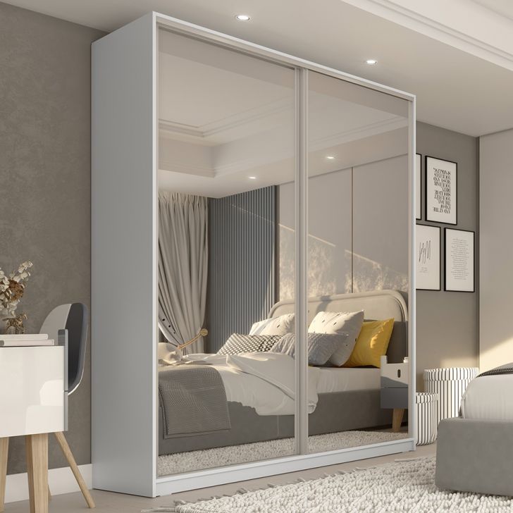 Image of Guarda-roupa Casal Com 2 Espelhos Belluno 2 Portas 3 Gavetas Branco PLA-RR985CL75BSAMOB