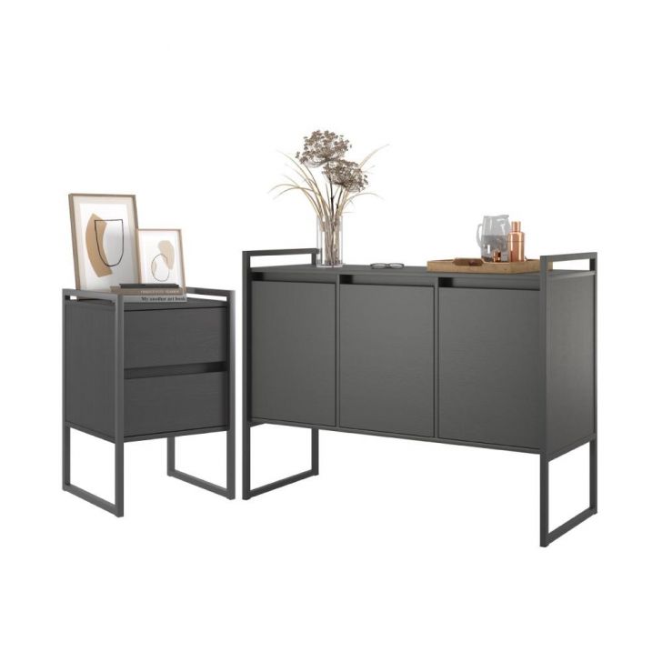 Conjunto Buffet e Gaveteiro Industrial Paris Preto Onix