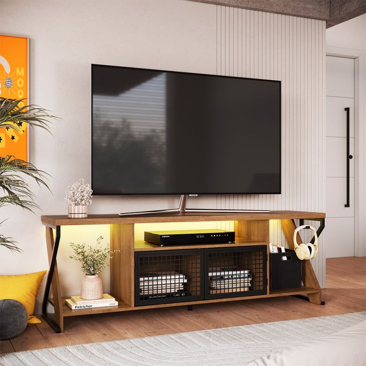 Rack Gamer para TV até 60 Polegadas Linus com LED 2 PT Mel e Preto