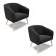 Kit 02 Poltronas Stella Suede Preto Pés Palito Natural - D'Rossi