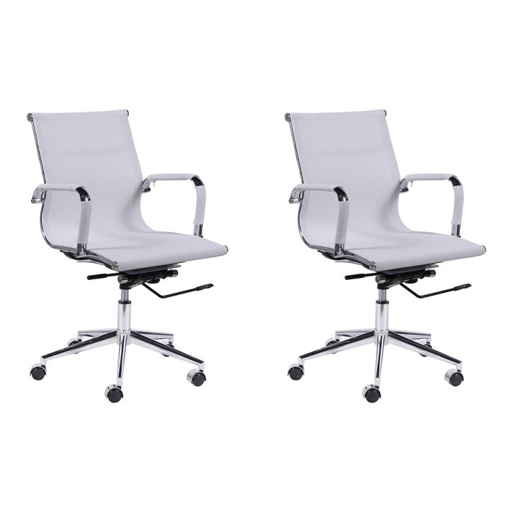 Conjunto com 2 Cadeiras de Escritório Secretária Giratória Milão I Branco