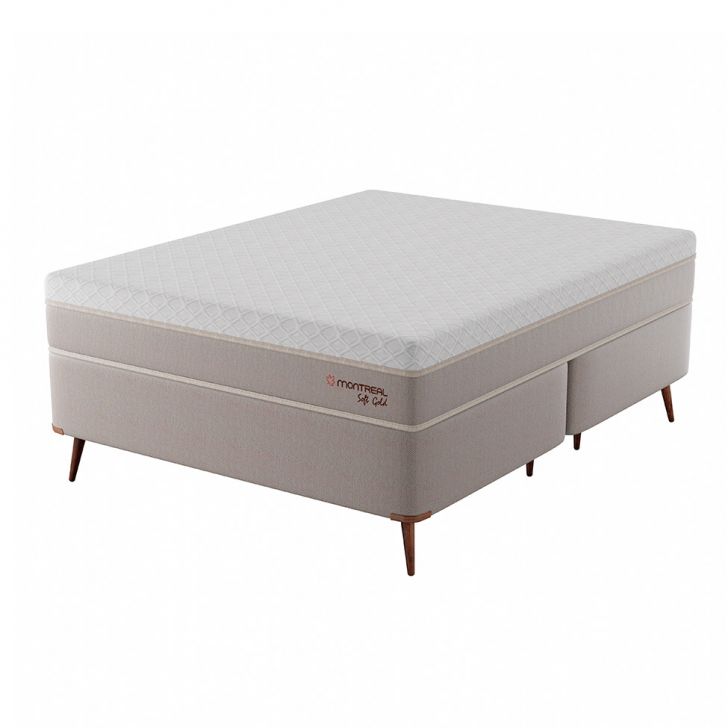 Cama Box Com Colchão Queen Soft Gold Molas Ensacadas (28x158x198) Bege