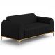 Sofá 3 Lugares Para Sala de Estar Molino 180 cm D02 Pés D'Ouro Veludo Preto C-300 - Lyam Decor