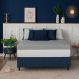 Cama Box King Com Guarda Objetos Azul com Colchão Guldi Dream Mola Ensacada (30x193x203) e 2 Travesseiros Guldi Dream Branco e Azul