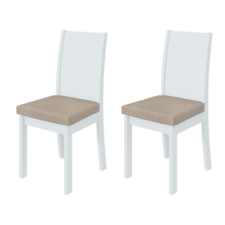 Conjunto com 2 Cadeiras Athenas Veludo Creme e Branco