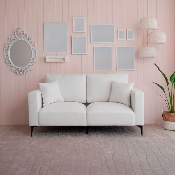 Sofá Unne 2 Lugares Com Molas Ensacadas Bouclé Off White 170 Cm