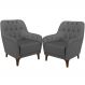 Kit 02 Poltronas Para Sala De Estar Com Tachas Base Fixa Blenda M03 Linho Chumbo - Lyam Decor