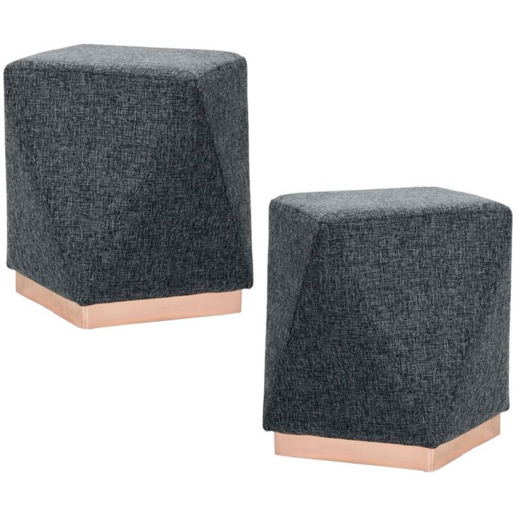 Kit 02 Puffs Decorativo Para Sala de Estar Com Base Aço Ametista D02 Linho Chumbo D-469 - Lyam Decor