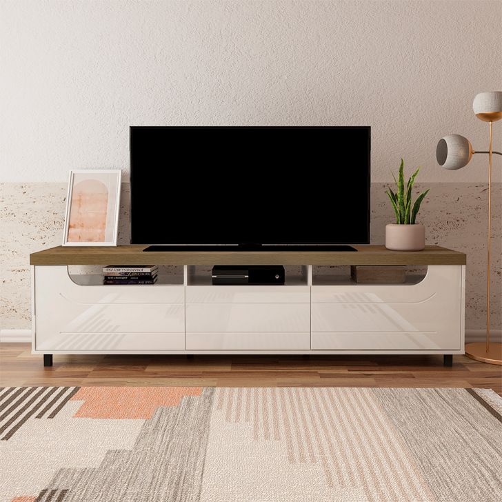 Rack para TV até 75 Polegadas Mercury 2 PT 1 GV Off White e Pinho 200 cm