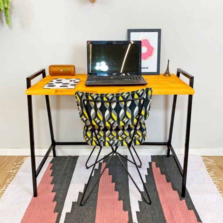 Mesa para Escritório de Ferro e Madeira Industrial Steel 100cm Carvalho e Preto
