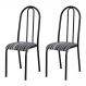 Kit 02 Cadeiras Tubular Cromo Preto 056 Assento Preto Listrado