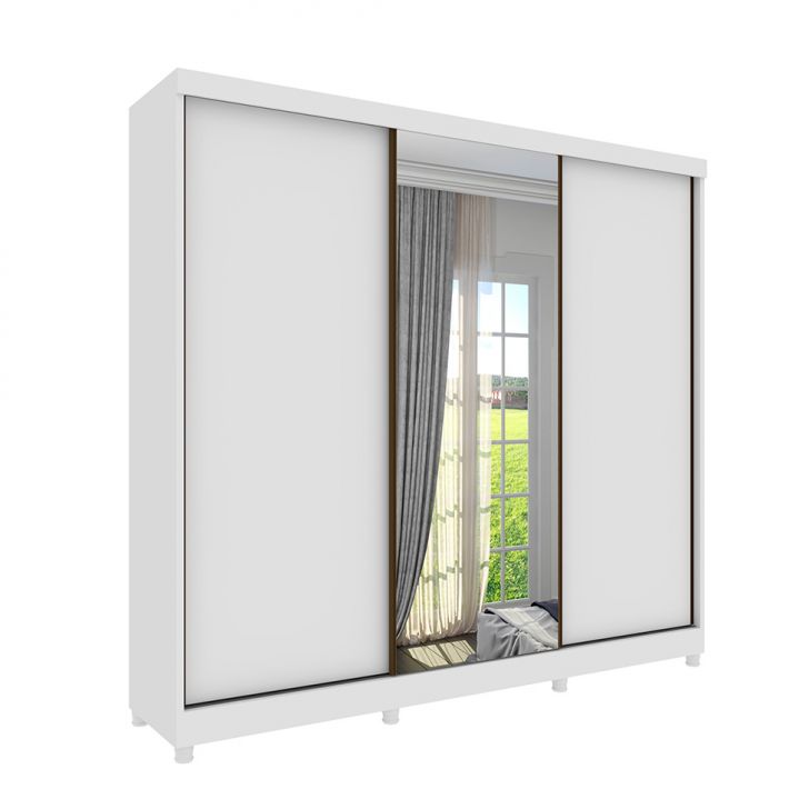 Image of Guarda-roupa Casal Com Espelho Monte Carlo Com Pés 3 Portas 6 Gavetas Neve PLA-MO895CL65KVAMOB