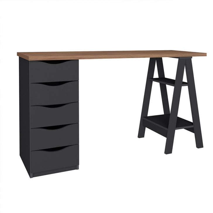 Escrivaninha Spirit II 5 GV Nogal e Preta 136 cm