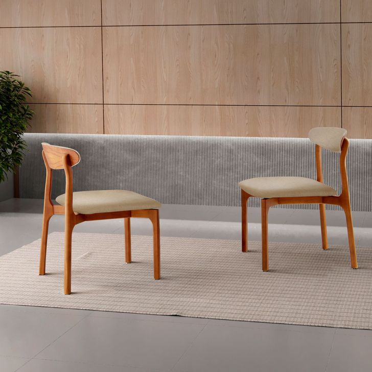 Conjunto com 2 Cadeiras Italia Linho Bege e Imbuia Natural