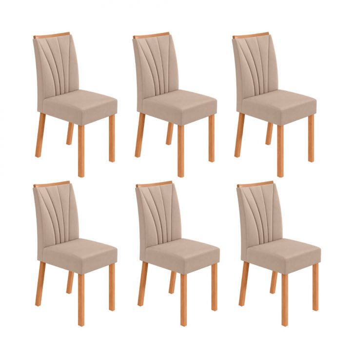 Conjunto com 6 Cadeiras Tessera Veludo Creme e Amêndoa