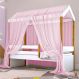 Cama Montessori Cabana Solteiro com Dossel Rosa