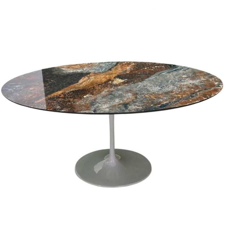 Mesa de Jantar Saarinen Oval 244x137 cm Mdf Calacata Marmorizada Estelar
