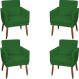 Kit 4 Poltronas Para Sala Decorativas E Confortáveis Beatriz Com Base Suede Verde Pé Castanho - Clique E Decore