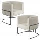 Kit 02 Poltronas Decorativas Fixas Base De Aço Preto Betina D02 Linho Champagne A-49 - Lyam Decor