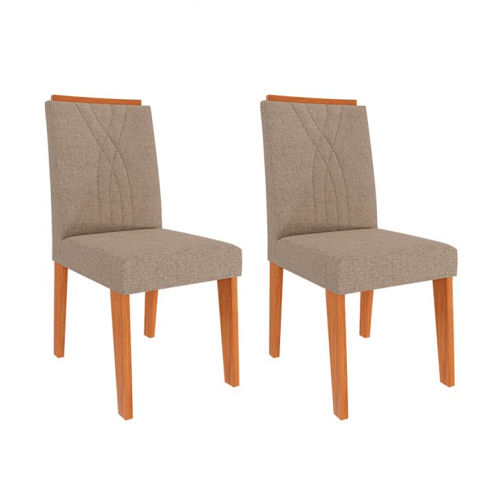 Conjunto com 2 Cadeiras Nicole Linho Bege e Cinamomo