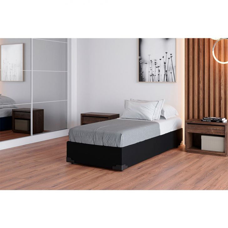 Base Para Cama Box Solteiro Joe Suede (36x88x188) Preta