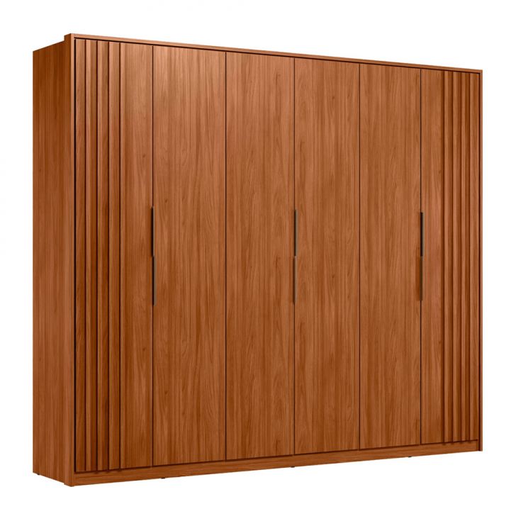 Guarda-roupa Casal Atrice Com Detalhe Ripado 6 Portas 6 Gavetas Nogueira