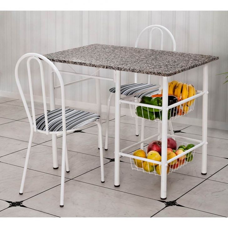 Conjunto De Mesa Com 2 Cadeiras Alice Preto Listrado