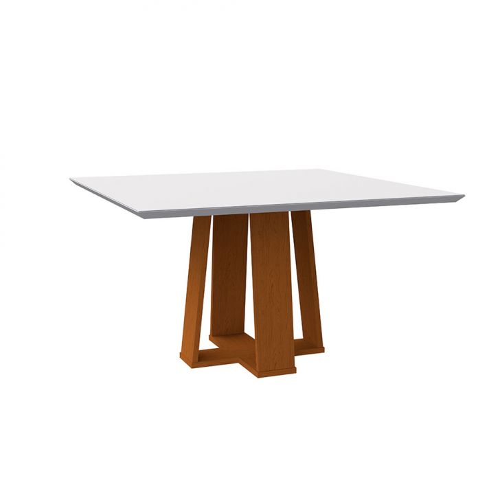 Mesa de Jantar Quadrada com Tampo de Vidro Valencia Off White e Ype 135 cm