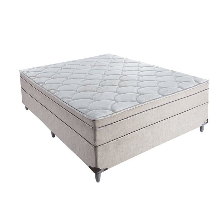 Cama Box Casal Áquila Com Colchão Casal Molas Verticóil Bege
