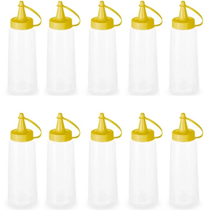 10 Bisnagas para Molhos Plástica 250ml Frasco Ketchup Mostarda Massa Crepe Cozinha