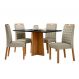Conjunto de Mesa Retangular com Tampo de Vidro Preto Anitta e 4 Cadeiras Mariana Poliéster Nude e Ypê
