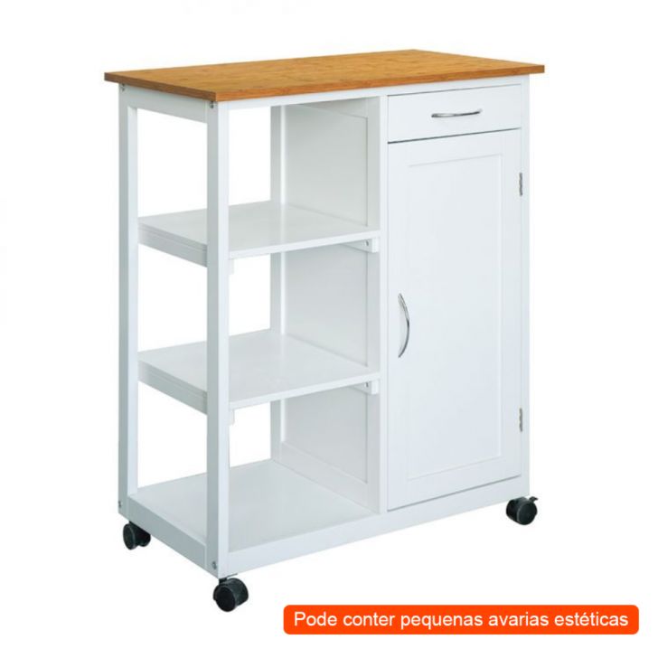 [OUTLET] Carrinho Auxiliar para Cozinha León 1 GVT Branco e Natural