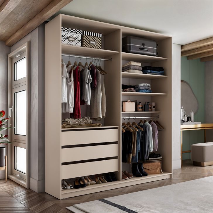 Guarda-roupa Closet Monreale 100 % Mdf 3 Gavetas Bege 160 Cm