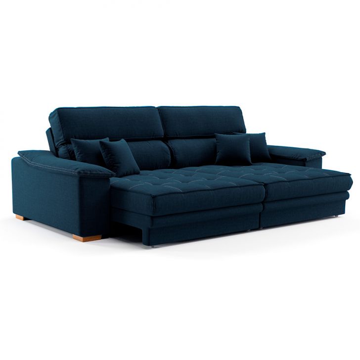 Sofá 3 Lugares Retrátil E Reclinável Lupin Linho Azul Marinho 214 Cm