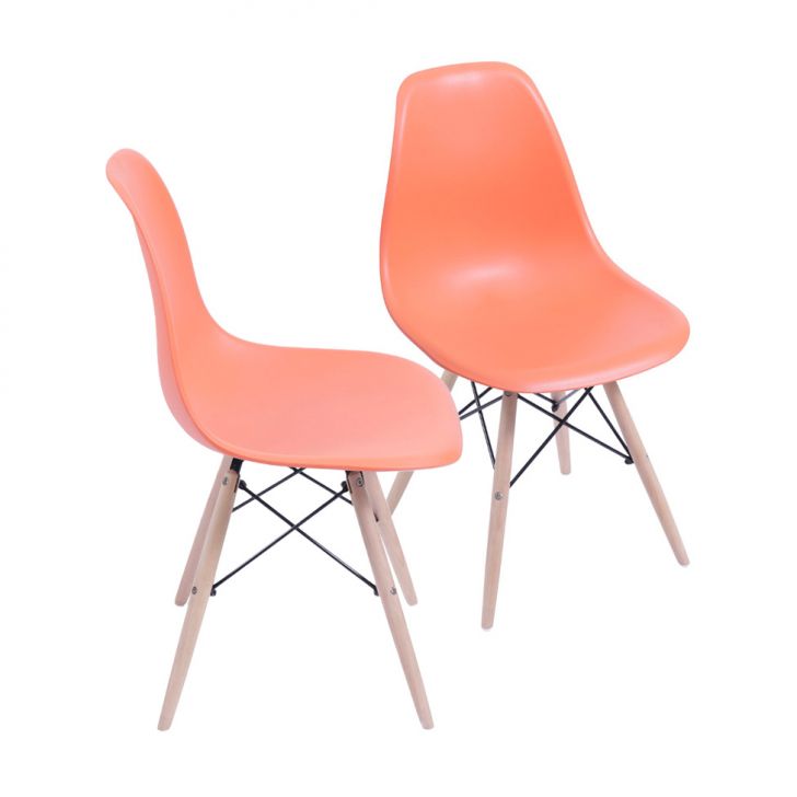 Conjunto com 2 Cadeiras DKR Eames Laranja e Madeira