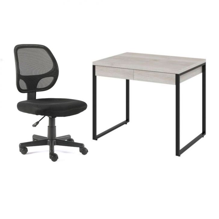 Conjunto de Mesa Kuadra 2 GV Bege com Cadeira de Escritório Secretária Giratória Oxford Preta